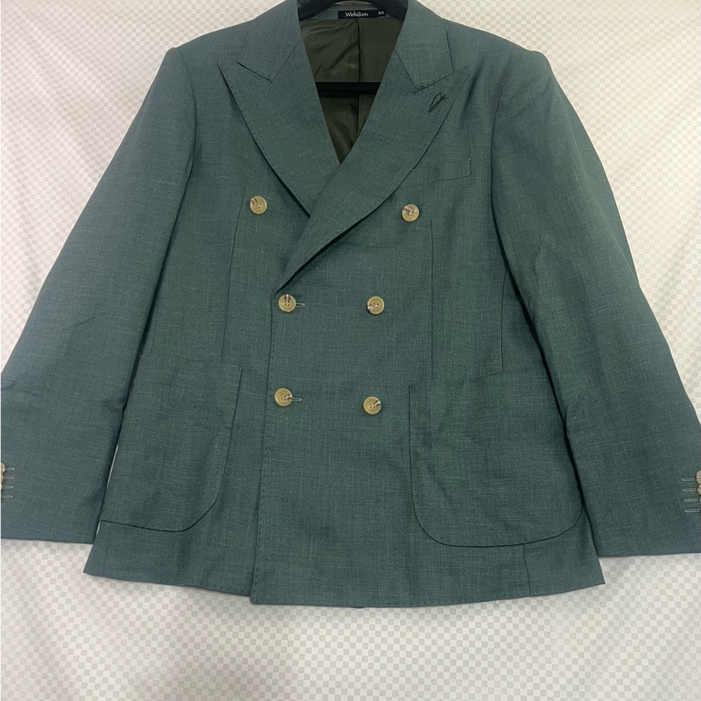 Wehilion Mens Slim Fit Double Breasted Button Up Blazer‎ Jacket XS